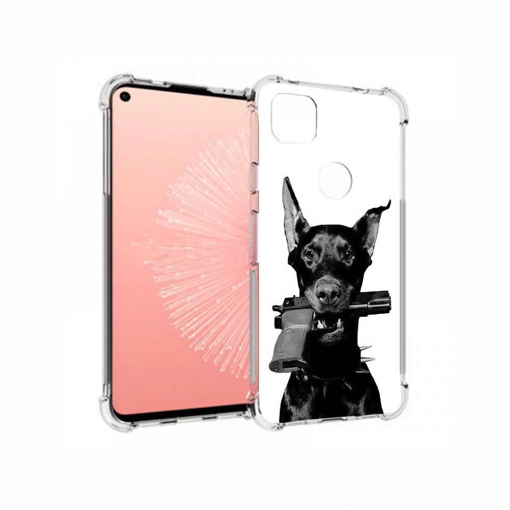 

Чехол MyPads Tocco для Google Pixel 4A доберман с пистолетом, Прозрачный, Tocco