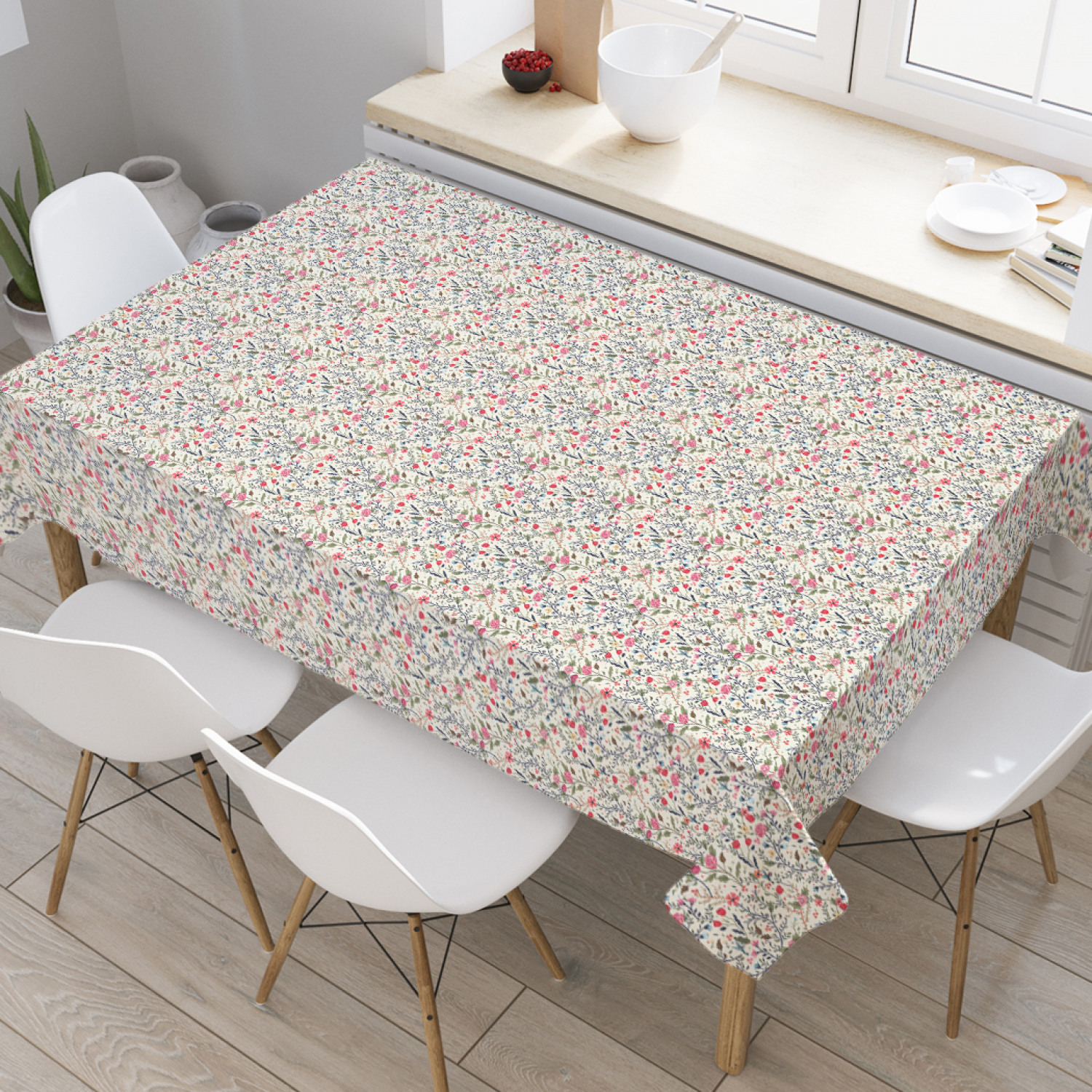 

Скатерть прямоугольная JoyArty "Полотно мелких букетов" из сатена, 120x145 см, Бежевый, Полотно мелких букетов