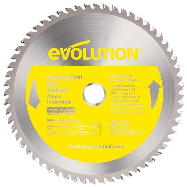 Диск пильный Evolution EVOBLADE230SS 230х25,4х1,8х60 по нержавеющей стали. диск пильный evolution evoblade230 230х25 4х2 0х48 по стали тст