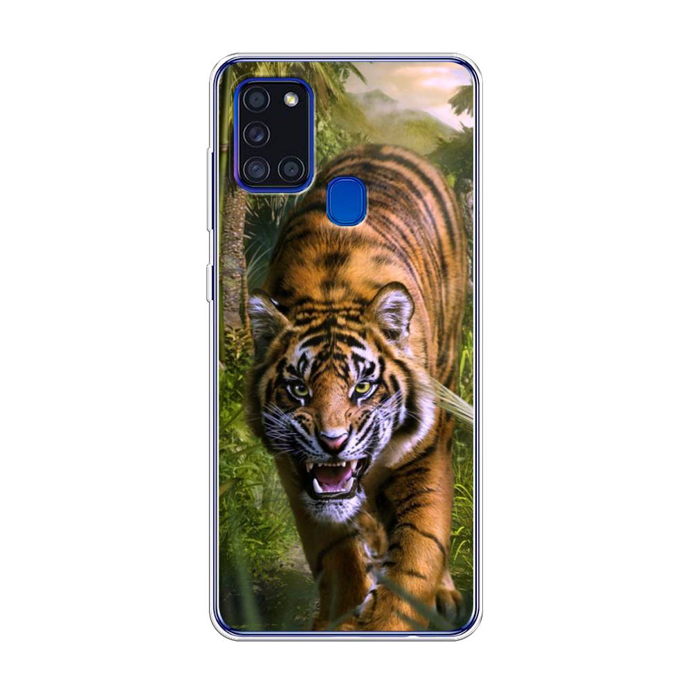 

Чехол на Samsung Galaxy A21s "Тигр в джунглях 2", Оранжевый;зеленый, 2100250-1