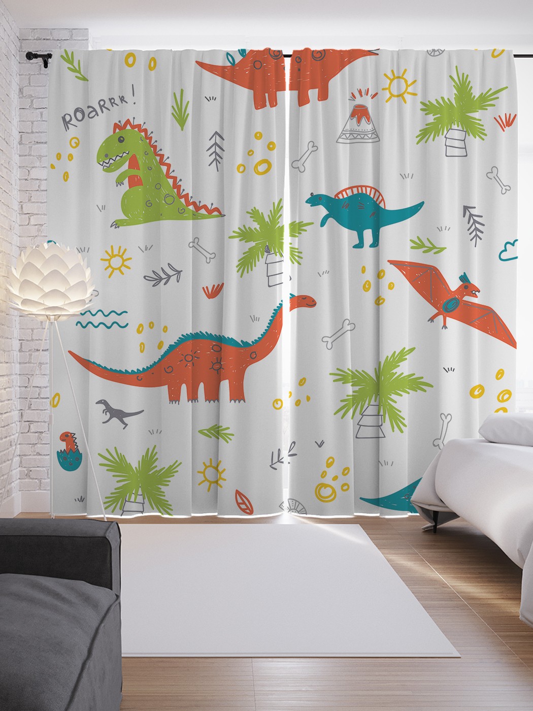 

Шторы JoyArty с фотопечатью "Рисунок динозавров" из сатена, 290х265 см, Рисунок динозавров