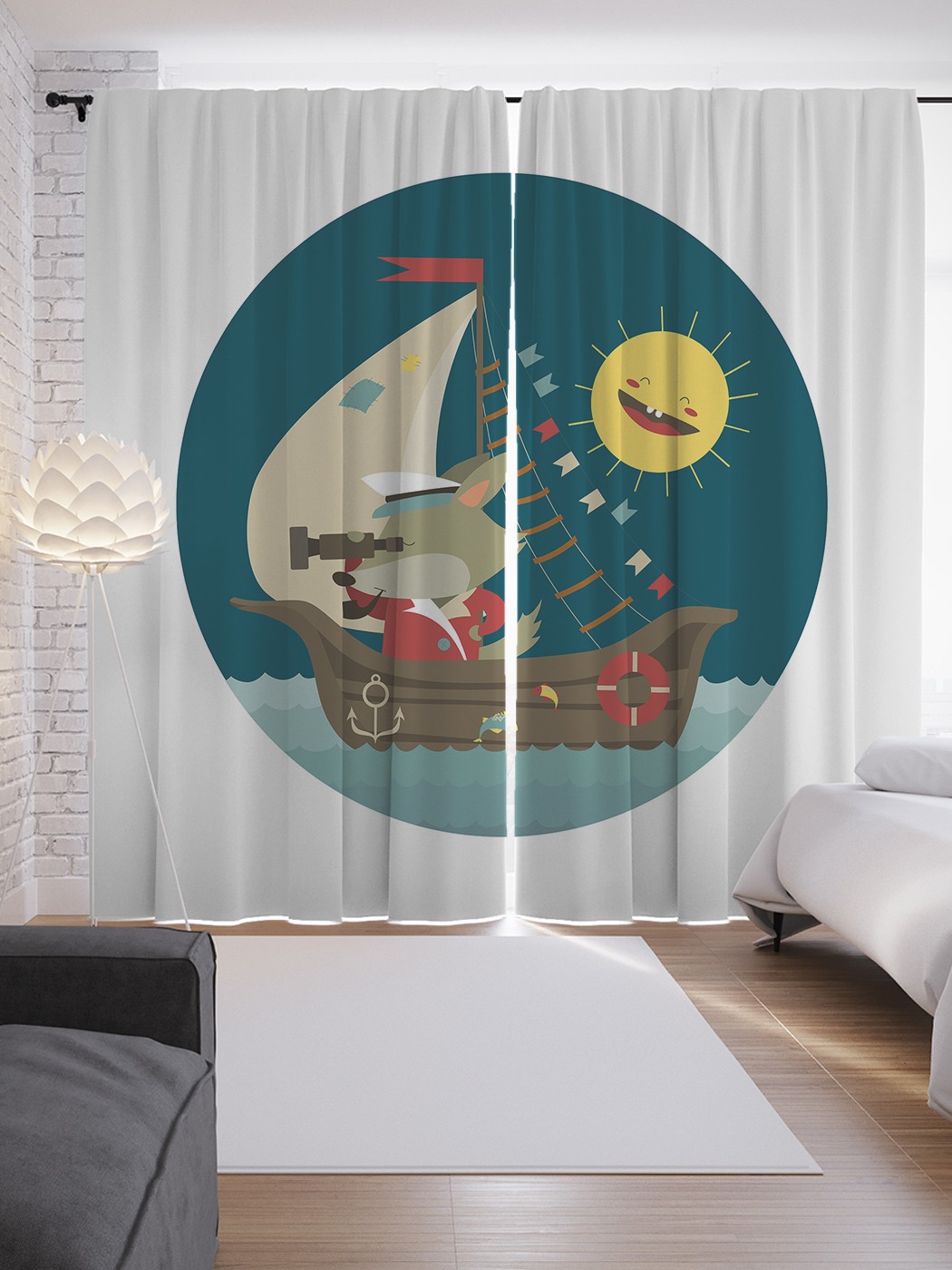 

Шторы JoyArty с фотопечатью "Морской волк" из сатена, 290х265 см, Морской волк