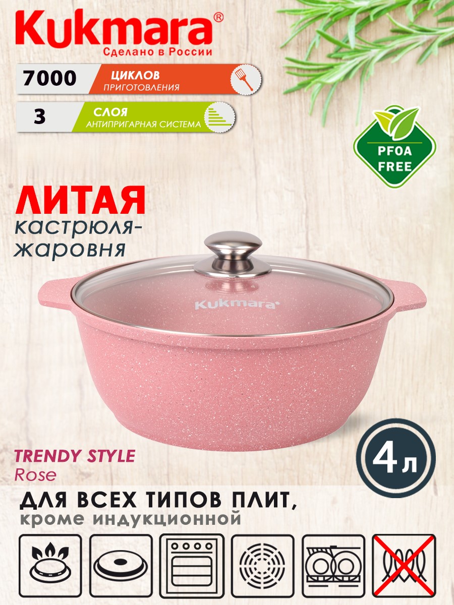 Кастрюля-жаровня ТМ KUKMARA литая 4,0л Trendy style rose 41tsr