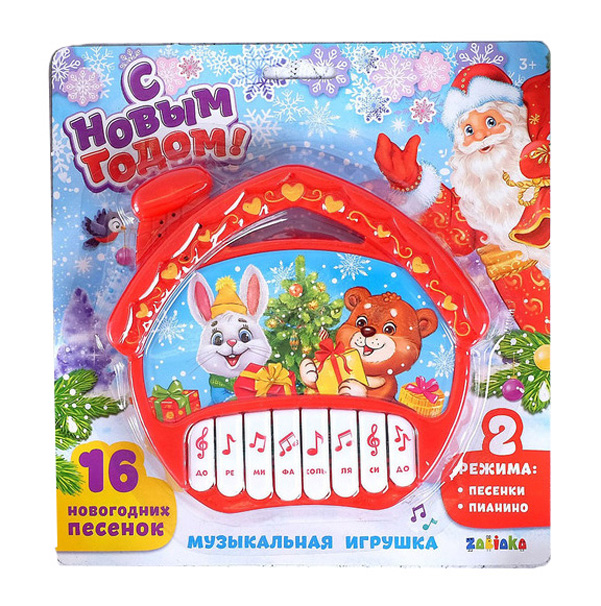 

Пианино «Новогоднее настроение», цвет красный, звуковые эффекты, работает от батареек