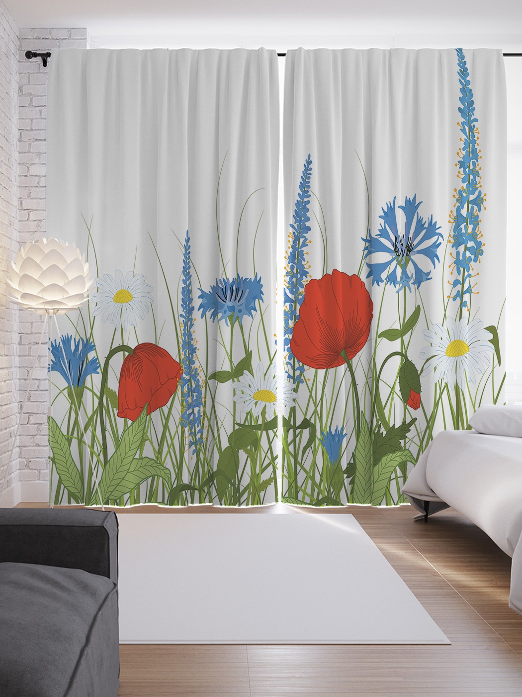 

Шторы JoyArty с фотопечатью "Маки и фиалки" из сатена, 290х265 см, Маки и фиалки