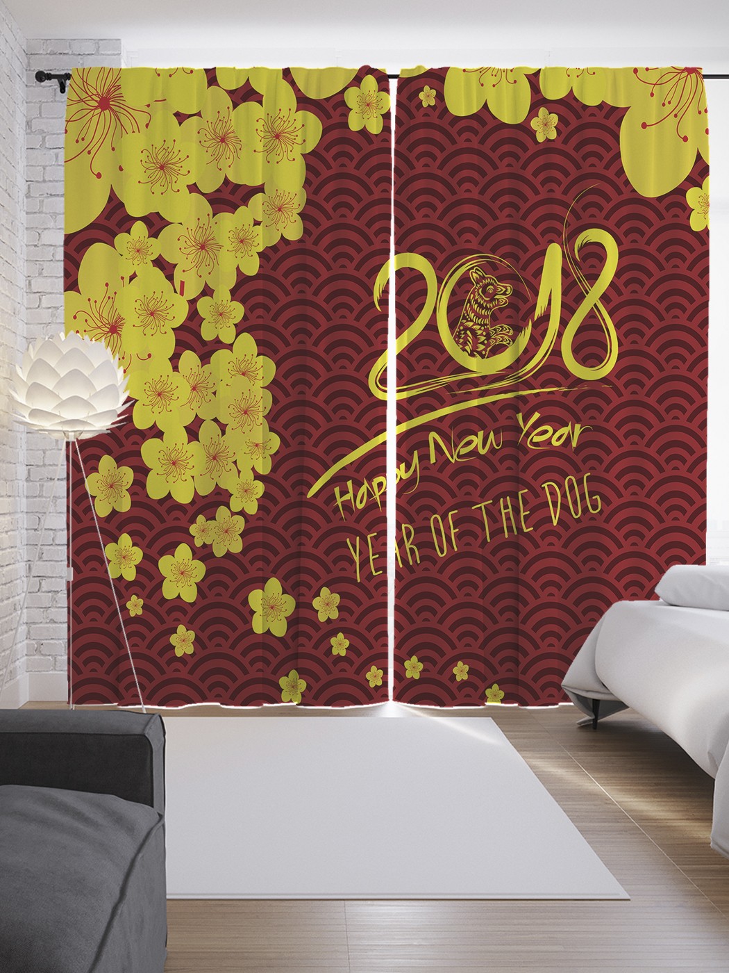 

Шторы JoyArty с фотопечатью "2018 - год собаки" из сатена, 290х265 см, 2018 - год собаки