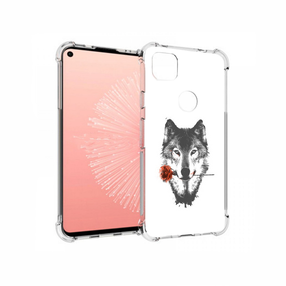 

Чехол MyPads Tocco для Google Pixel 4A волк с розой, Прозрачный, Tocco