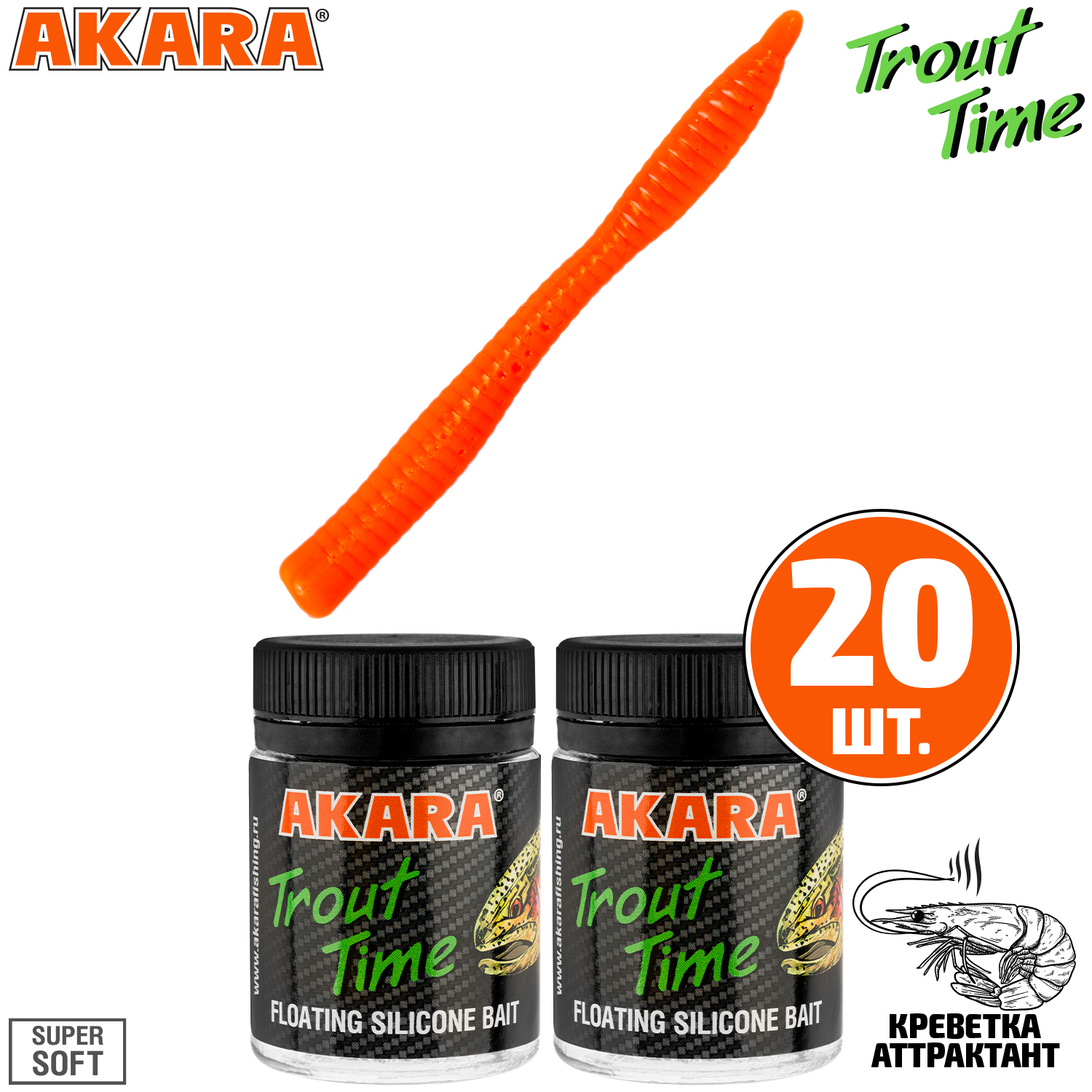 

Силиконовая приманка Akara Trout Time WORM 3 100, Shrimp (20 шт.), WORM 3 Креветка