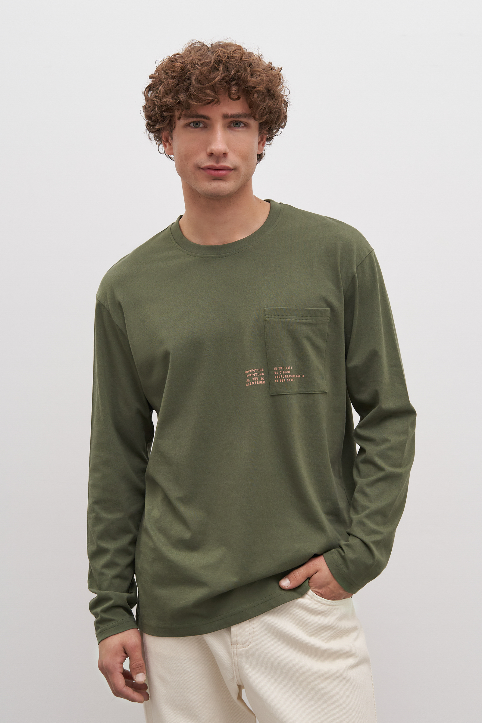 

Лонгслив мужской Finn Flare FAD21090-1P хаки 2XL, FAD21090-1P