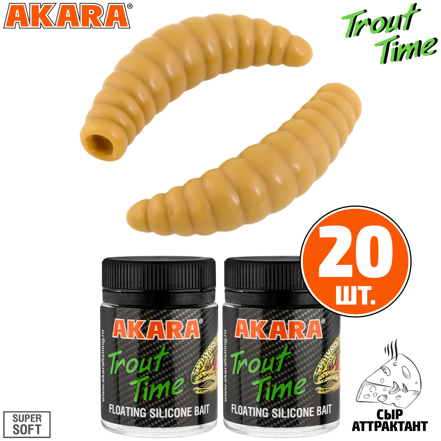 

Силиконовая приманка Akara Trout Time MAGGOT 1,6 445, Cheese (20 шт.), MAGGOT 1,6 Сыр