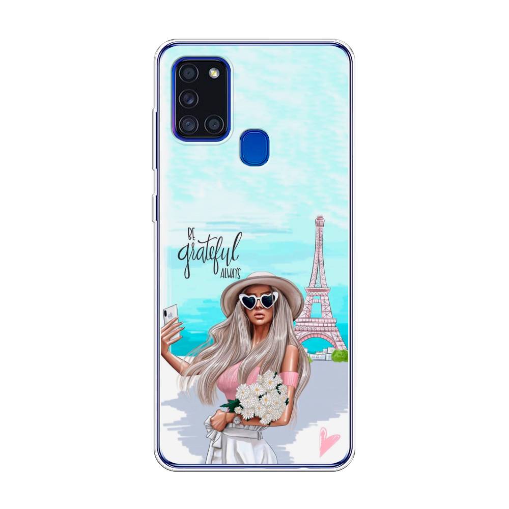 

Чехол на Samsung Galaxy A21s "Селфи Париж", Голубой;бежевый, 2100250-6