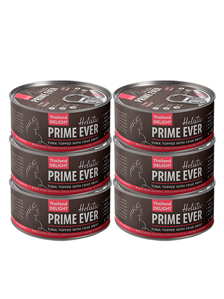 

Консервы для кошек Prime Ever тунец с крабом в желе, 6шт по 80г