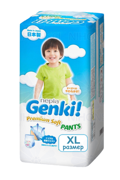 

Детские подгузники-трусики Nepia Genki Premium Soft Размер 5 XL, 12-17 кг, 38 шт.
