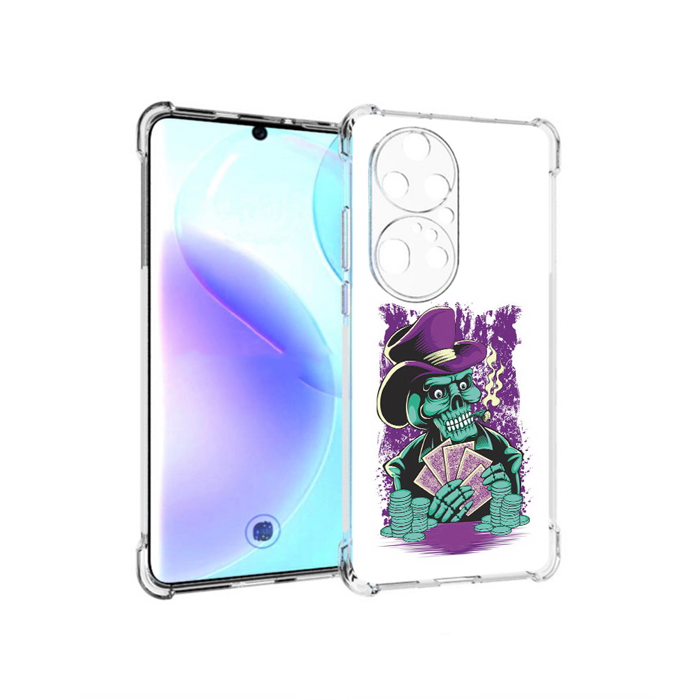 

Чехол MyPads Tocco для Huawei P50 Pro зеленый череп с картами, Прозрачный, Tocco