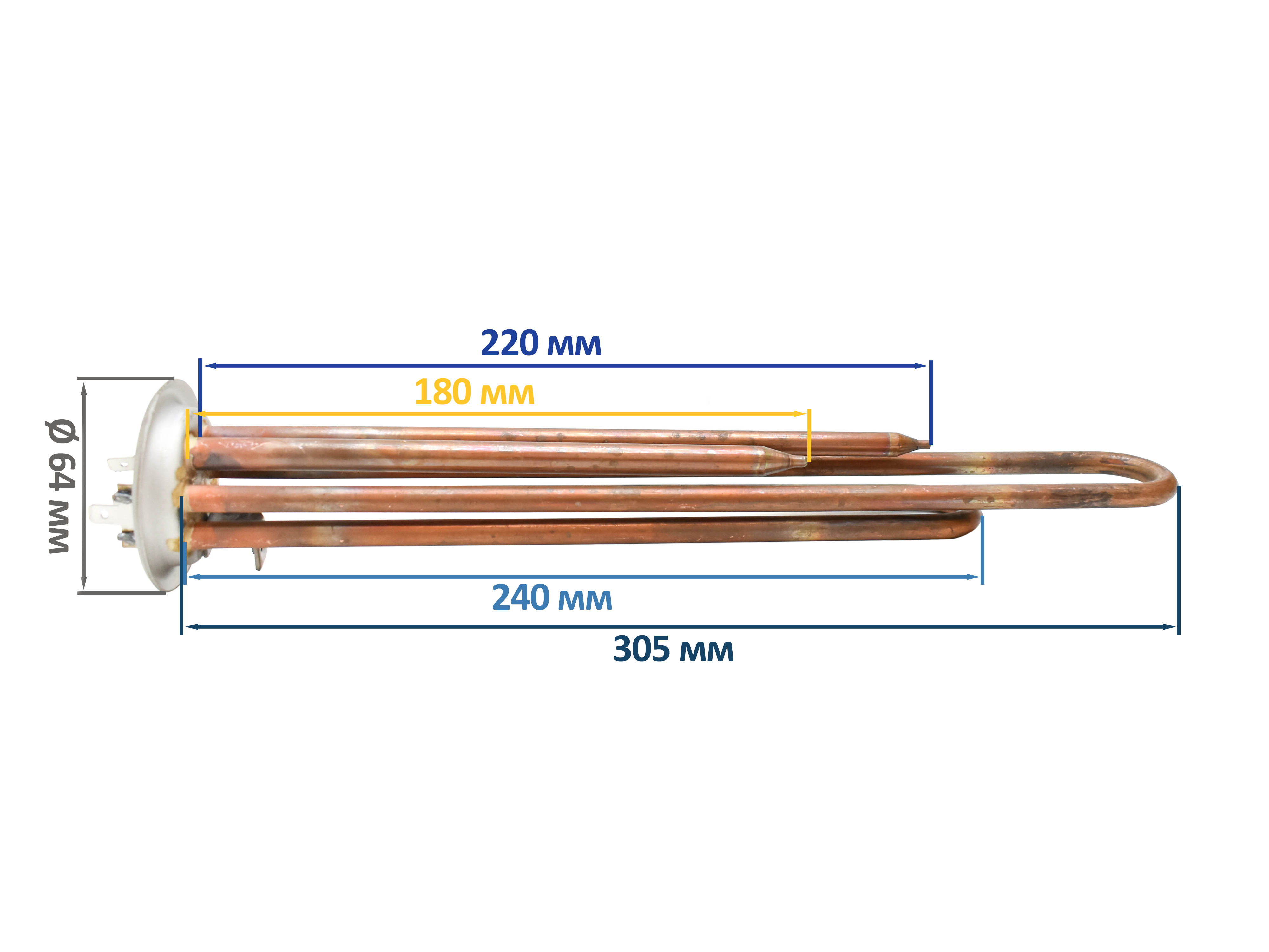 ТЭН (нагревательный элемент) для водонагревателя, EKPARTS 3401308 RF 2000W TW M4 D64mm 3401308 МЕДЬ золотистый