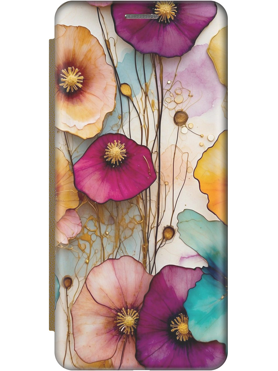 

Чехол-книжка на Infinix Note 30 Pro с принтом "Панно из цветов" золотой, Золотистый;красный;белый, 773942822