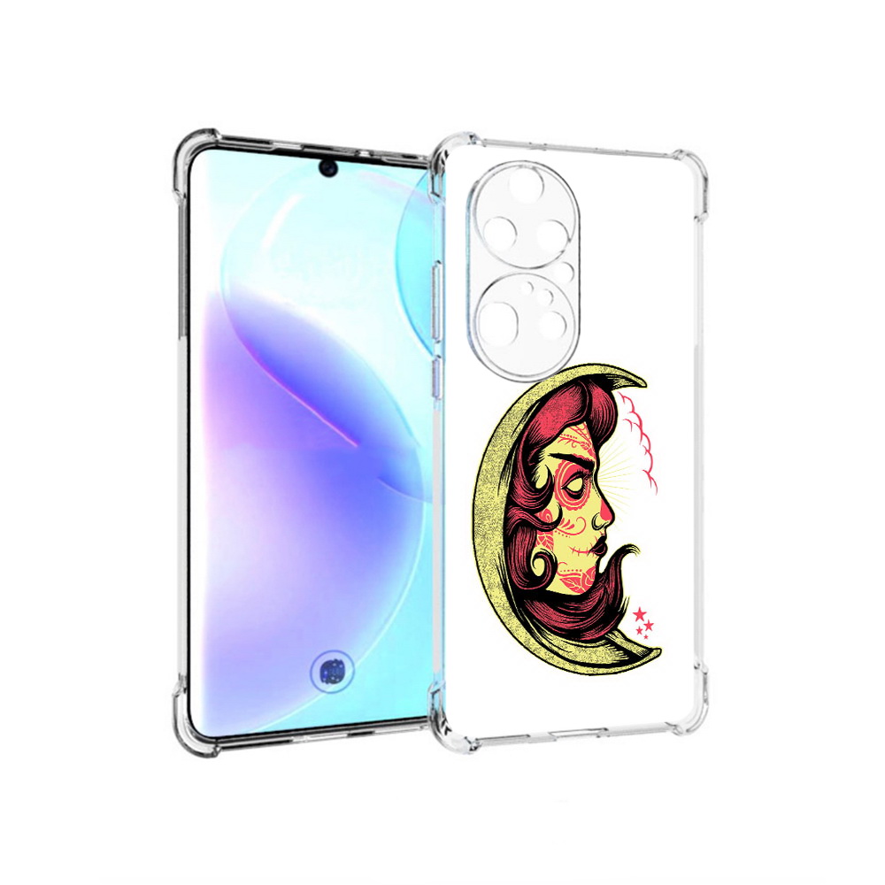 

Чехол MyPads Tocco для Huawei P50 Pro желтый полумесяц с лицом девушки, Прозрачный, Tocco