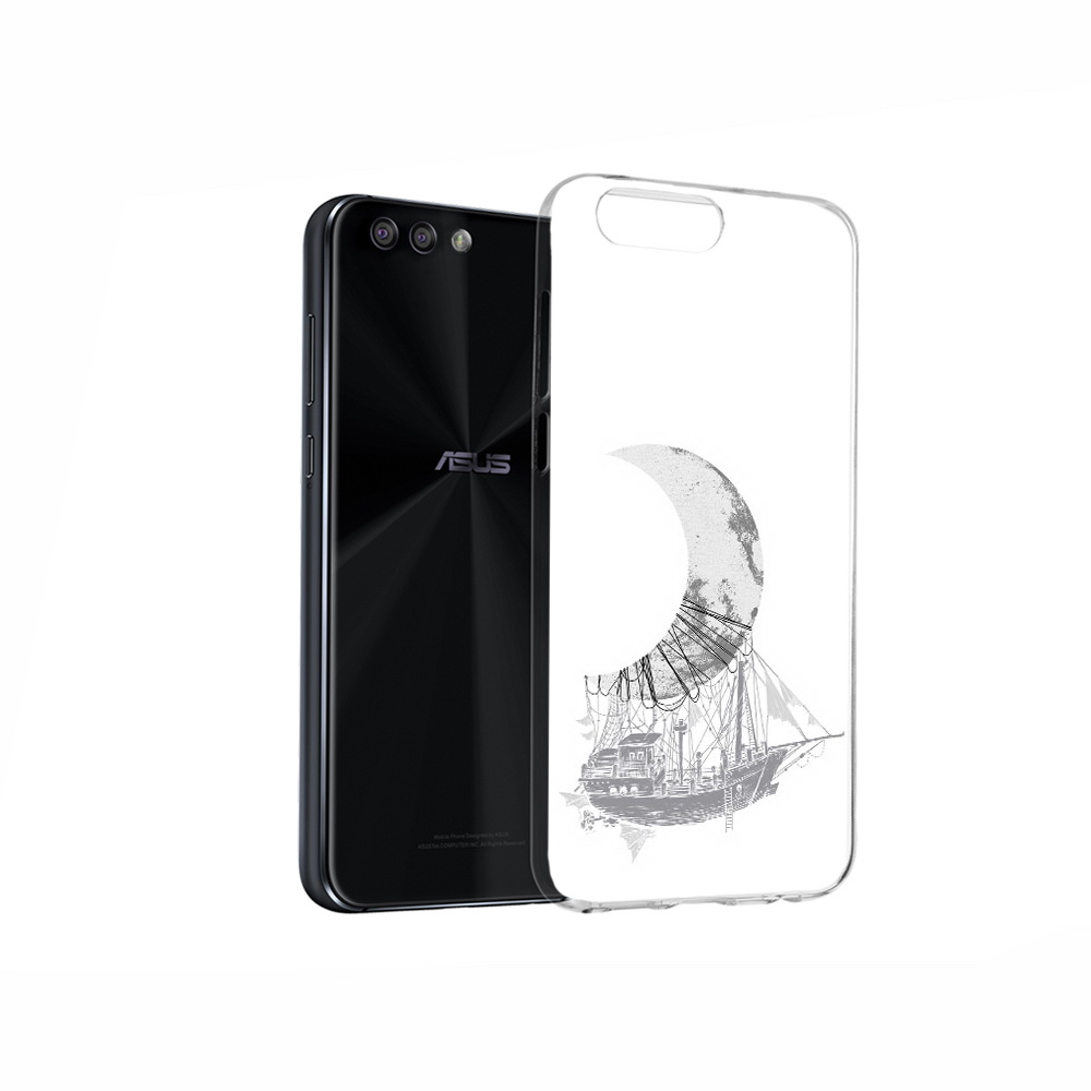 Чехол MyPads Tocco для Asus ZenFone 4 черно белый корабль полумесяц