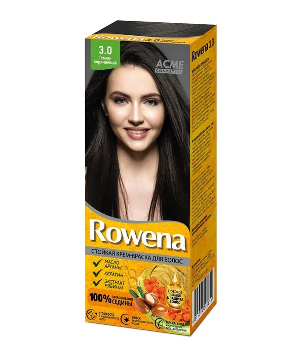 Крем-краска для волос Rowena стойкая тон 3.0 тёмно-коричневый Экми-Колор краб для волос хелен колор дуга ушки 10 см микс