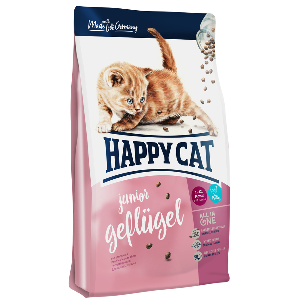 фото Сухой корм для котят happy cat fit & well junior, домашняя птица, лосось, кролик, 0,3кг