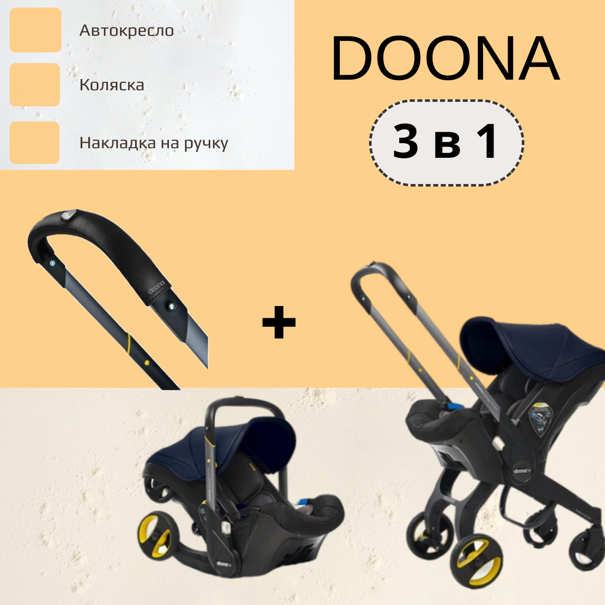 Автокресло-коляска Doona 3 в 1 Royal Blue Накладка на ручку Doona Handlebar Cover 0+