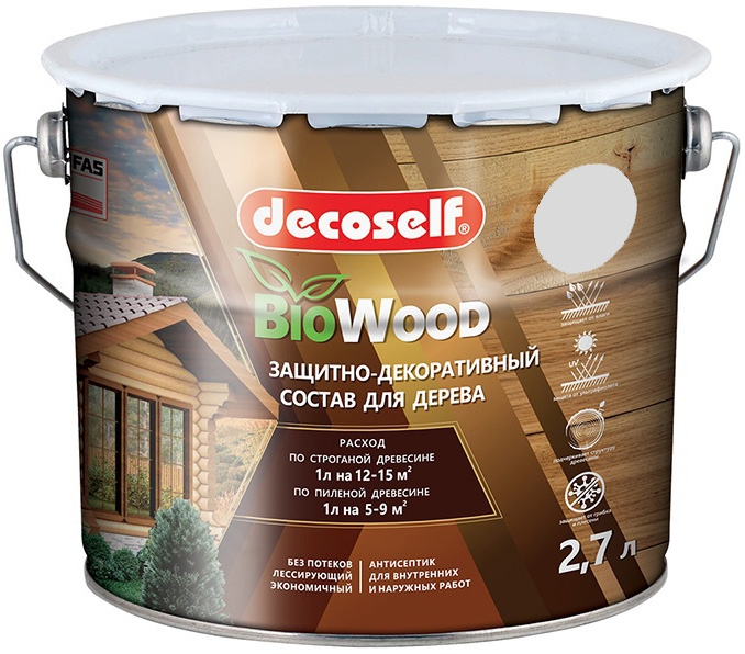 DECOSELF Biowood защитно-декоративный антисептик для дерева тик (2,7л)