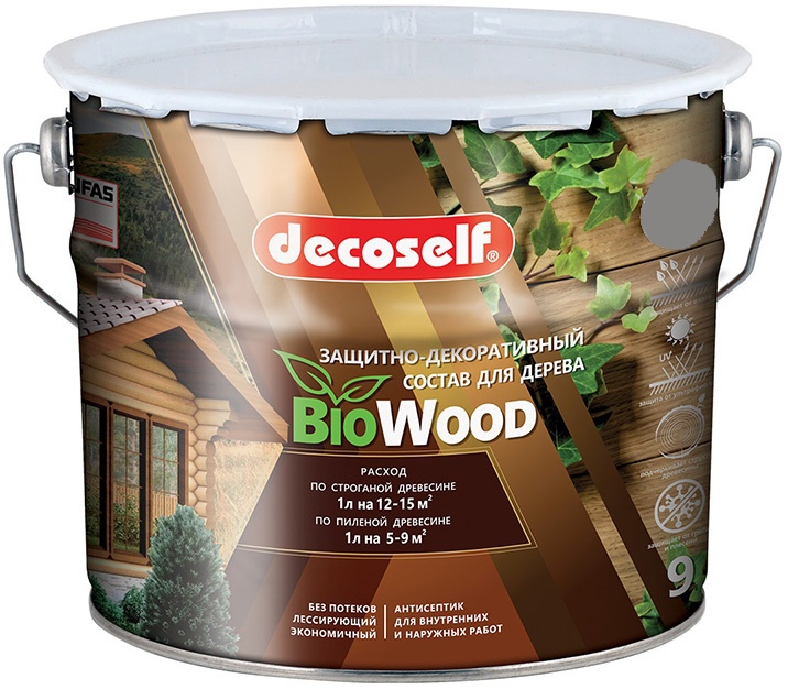 DECOSELF Biowood защитно-декоративный антисептик для дерева орех (9л)