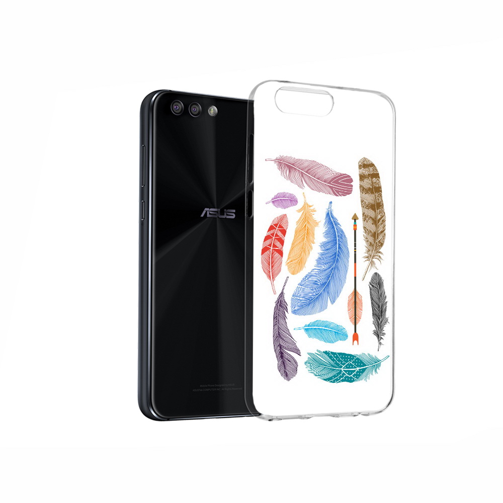 

Чехол MyPads Tocco для Asus ZenFone 4 разноцветные перья, Прозрачный, Tocco