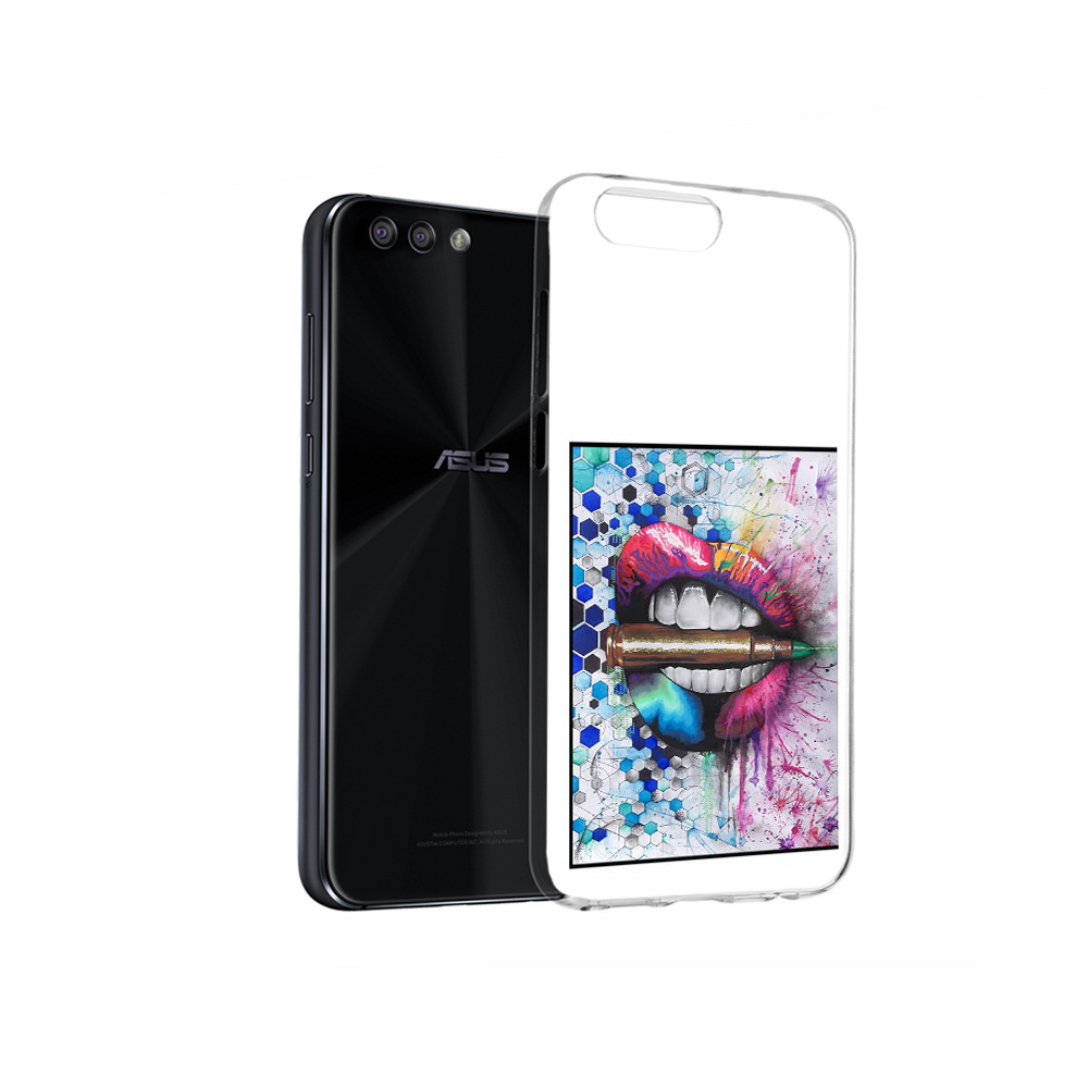 

Чехол MyPads Tocco для Asus ZenFone 4 разноцветные губы с пулей, Прозрачный, Tocco