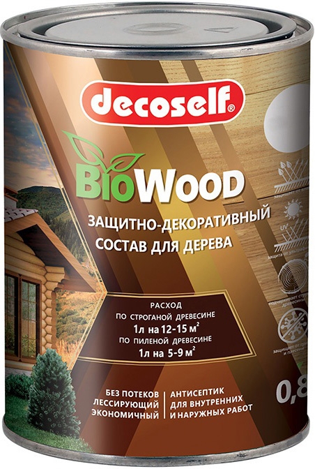 DECOSELF Biowood защитно-декоративный антисептик для дерева махагон (0,8л)