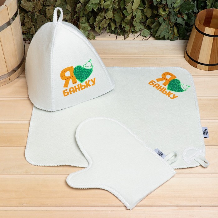 фото Банный набор: шапка, коврик и рукавица "для любителей баньки" банная забава