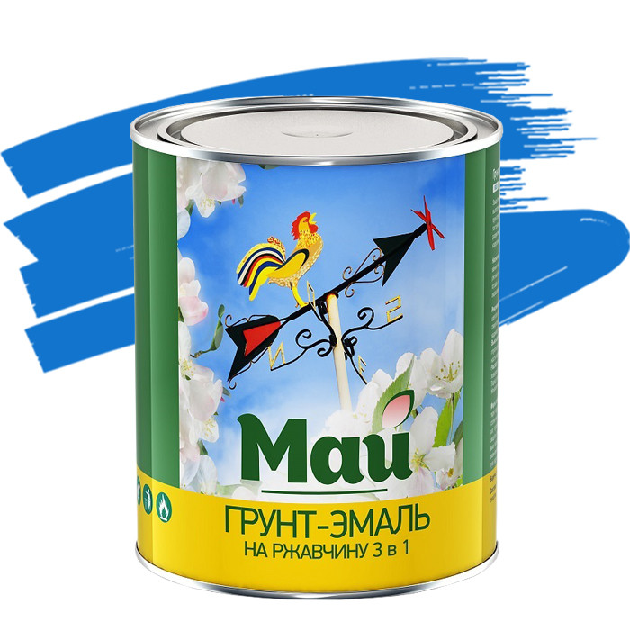 

МАЙ 3 в 1 грунт-эмаль по ржавчине, голубая (0,8кг)