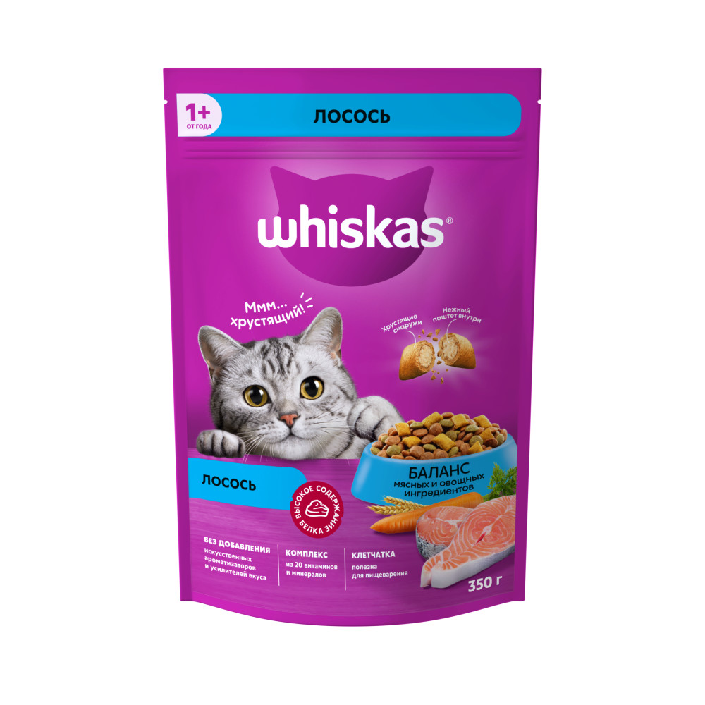 Сухой корм для кошек Whiskas подушечки с паштетом с лососем 035г 994₽