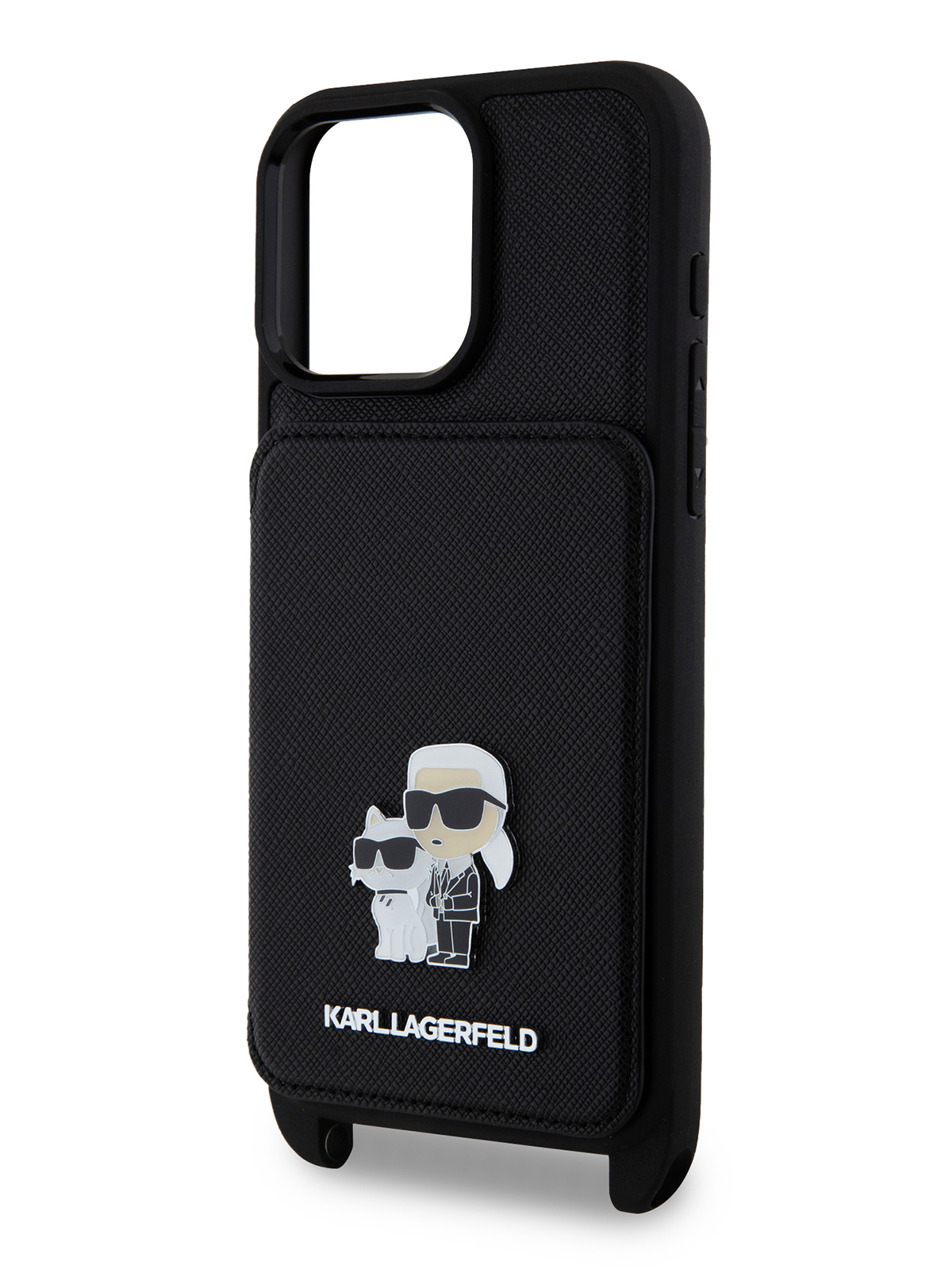 

Чехол Karl Lagerfeld для iPhone 15 Pro Max с карманом и ремешком Metal Hard Black, Черный