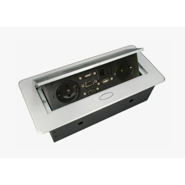 

Блок розеток прямоугольный выдвижной 2 розетки (Schuko), 2xUSB, 1xLAN;1xHDMI, 1xVGA, max 3