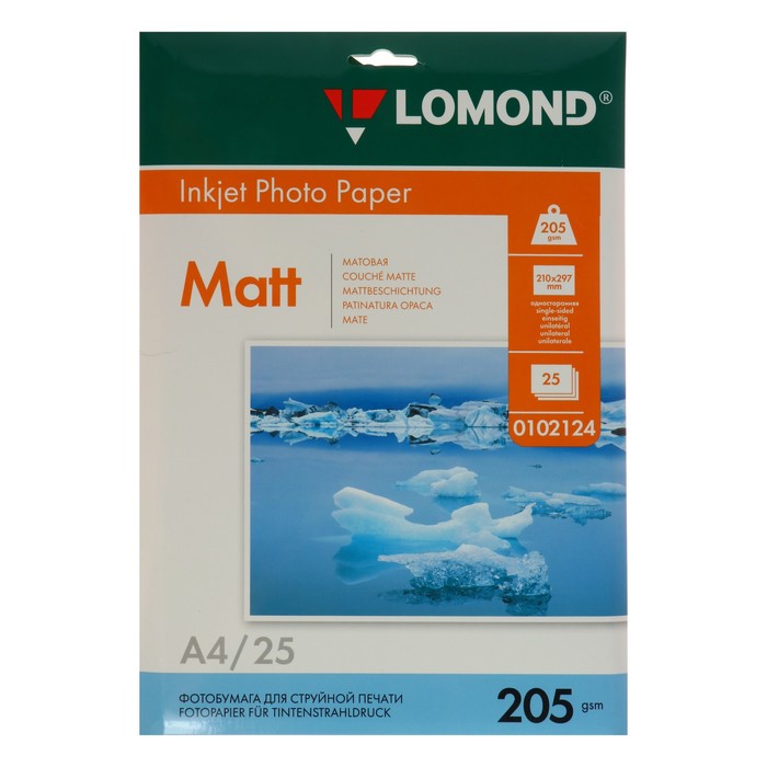

Фотобумага для струйной печати А4 LOMOND, блок 205 г/м, 25 листов, матовая, односторонняя, Белый