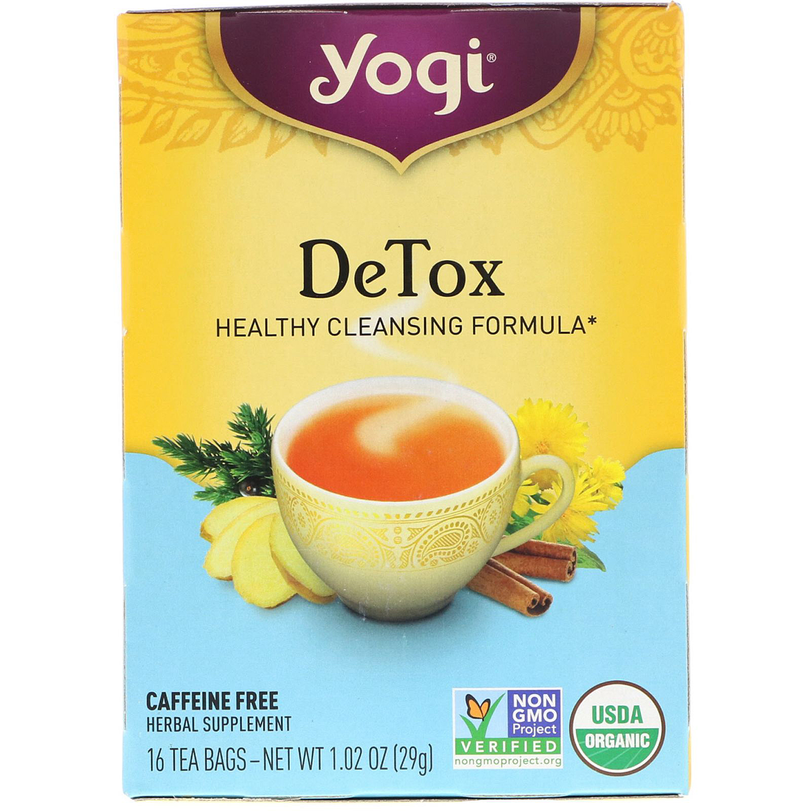 Чай в пакетиках Yogi Tea DeTox без кофеина, 16 пакетиков