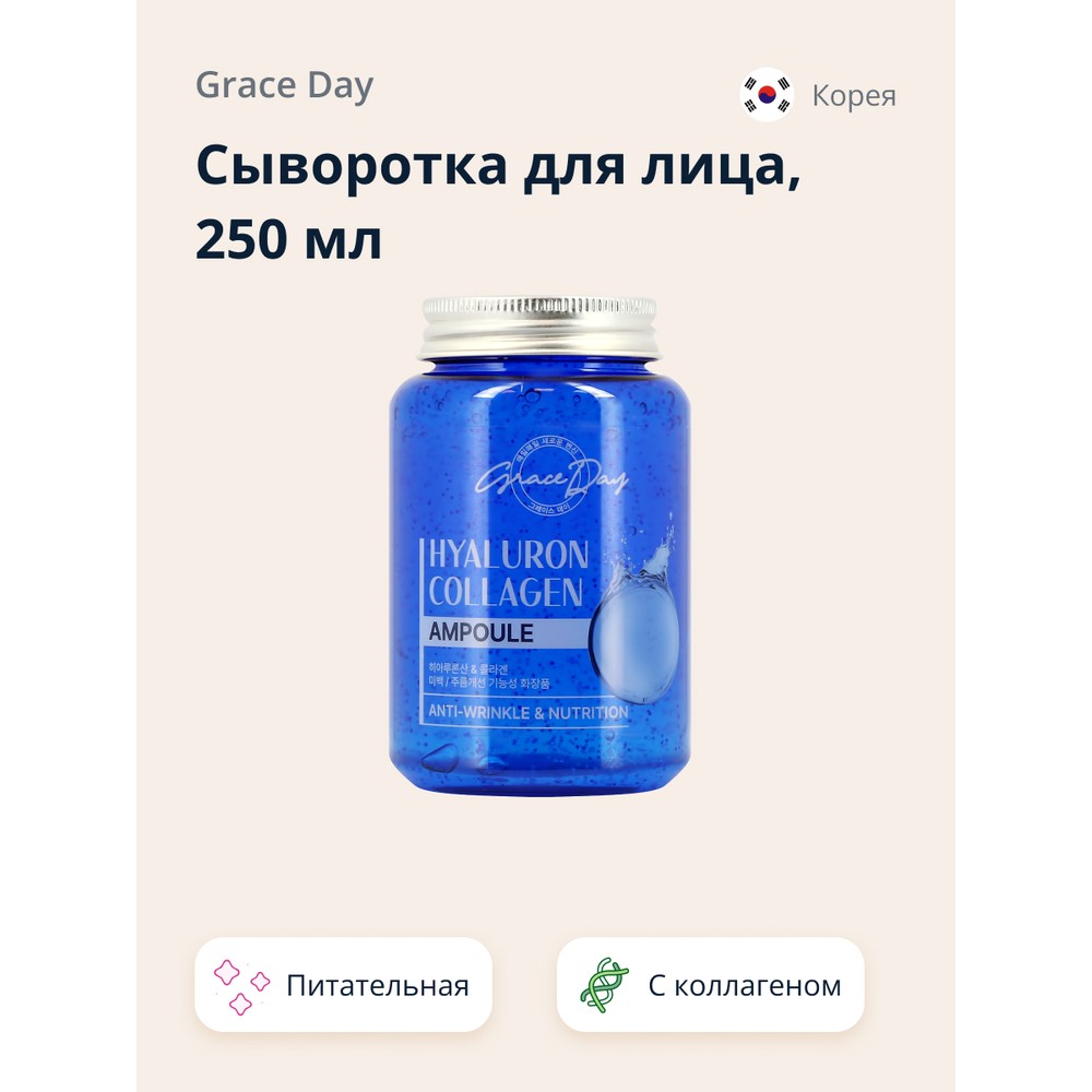 Сыворотка для лица Grace Day с гиалуроновой кислотой и коллагеном 250 мл тонер для лица grace day с муцином улитки 250 мл