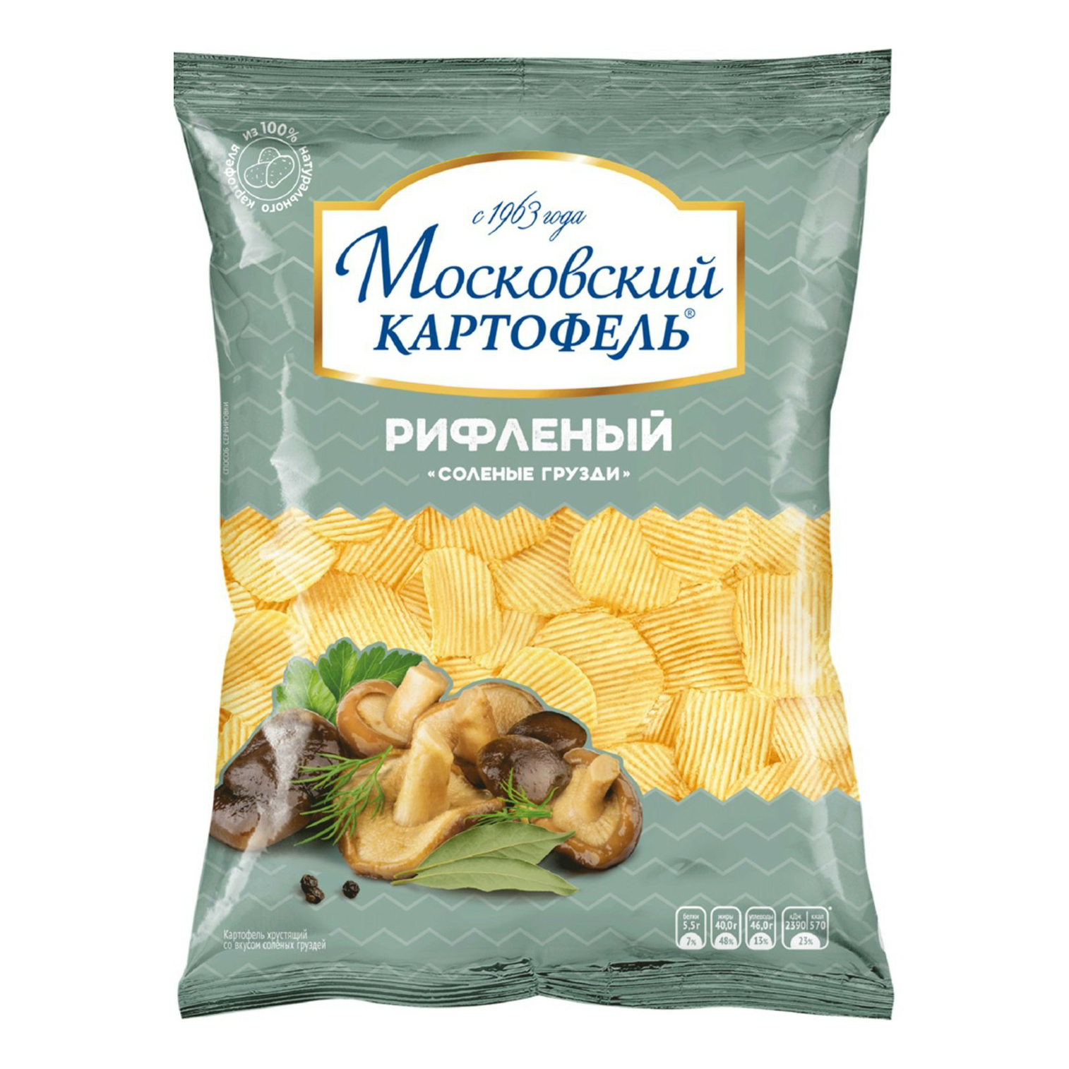 

Чипсы картофельные Московский Картофель хрустящие рифленые со вкусом соленых груздей 130 г