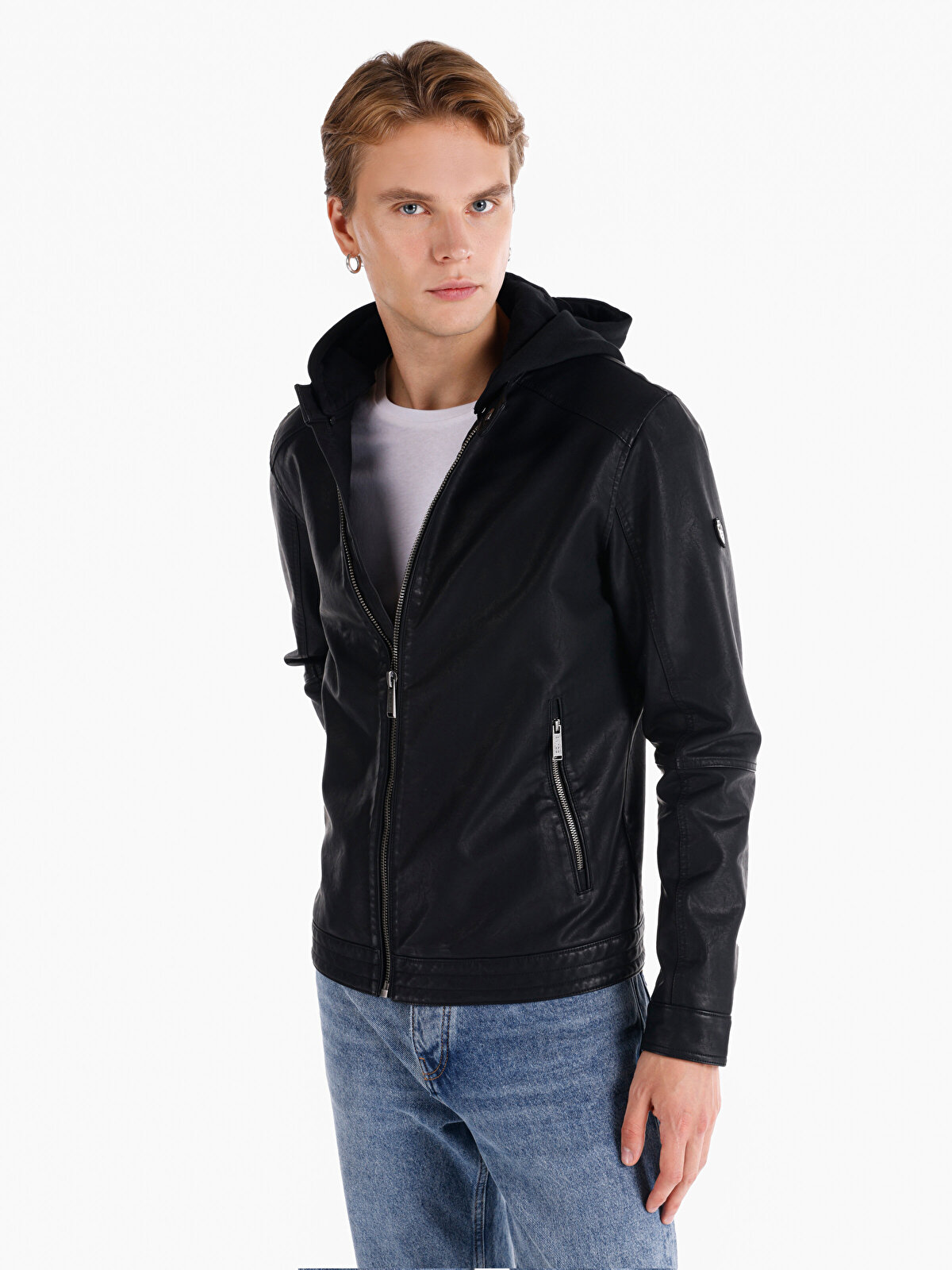 Кожаная куртка мужская COLIN'S CL1066367 черная 2XL