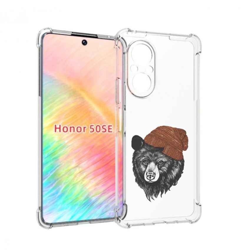 

Чехол бампер MyPads Медведь в шапке 2 для Honor 50 SE противоуда, Прозрачный, Tocco