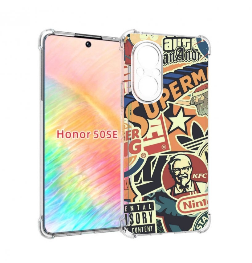

Чехол бампер MyPads Лейблы-на-постере для Honor 50 SE противоуда, Прозрачный, Tocco