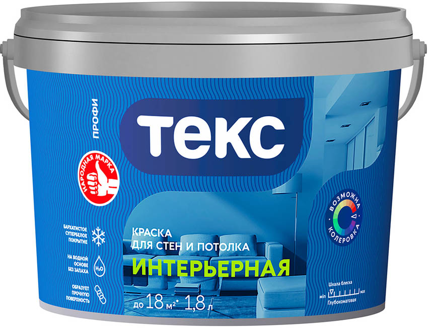 

ТЕКС Для интерьеров краска для стен и потолков в сухих помещениях (1,8л) КЛАСС ПРОФИ, Белый, ТЕКС Для интерьеров краска для стен и потолков в сухих помещениях (1,8л) КЛАСС ПРОФИ