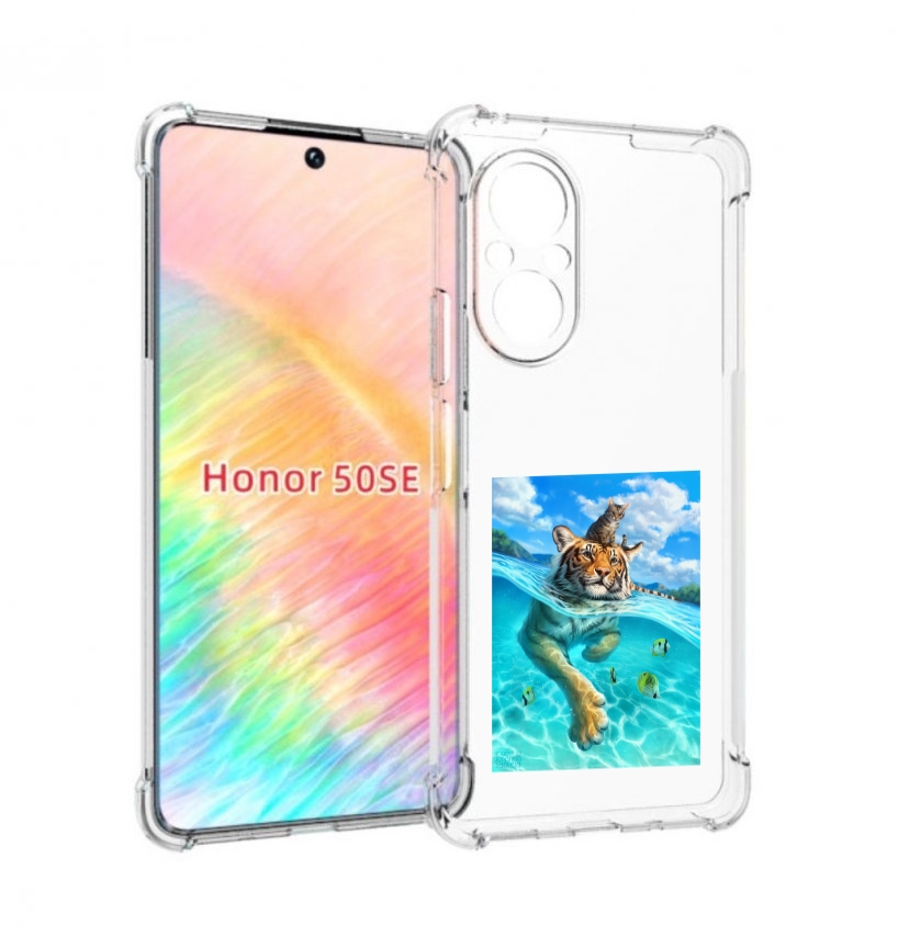 

Чехол бампер MyPads Кот-на-тигре для Honor 50 SE противоударный, Прозрачный, Tocco