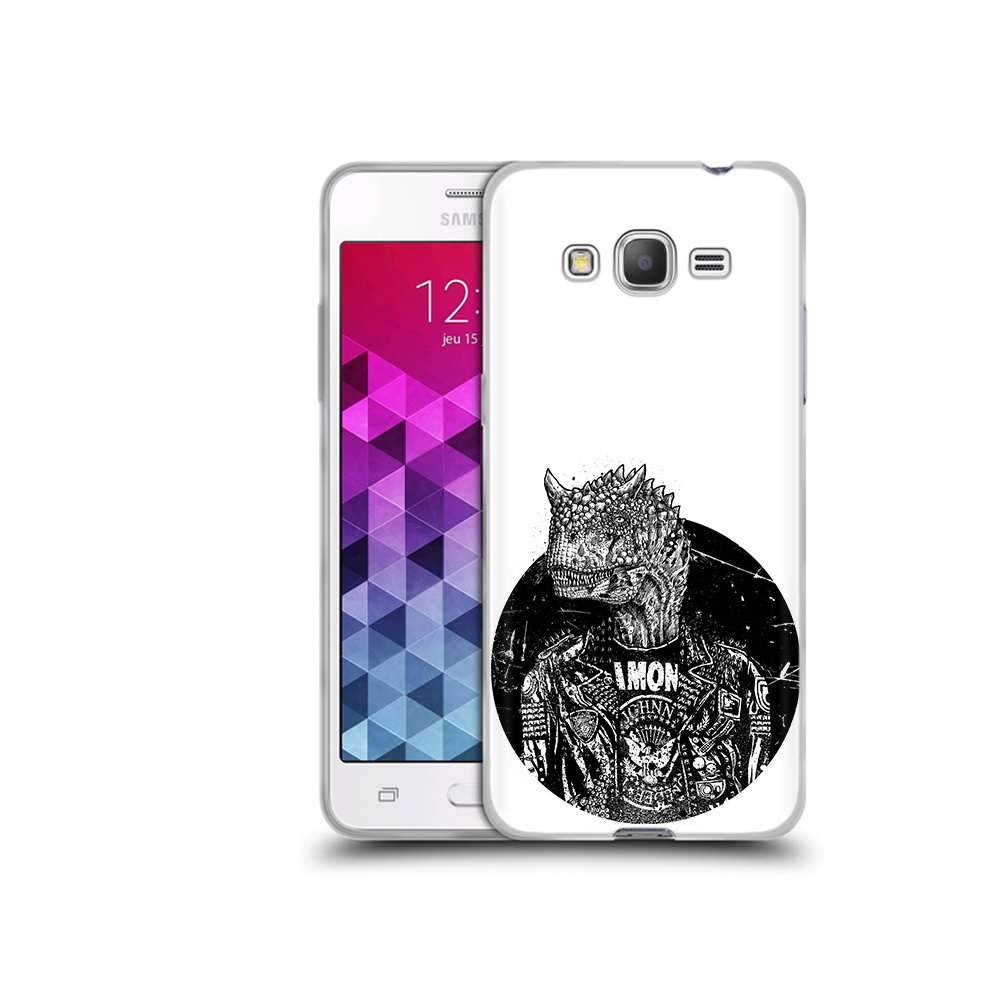 

Чехол MyPads Tocco для Samsung Galaxy Grand Prime динозавр в куртке, Прозрачный, Tocco