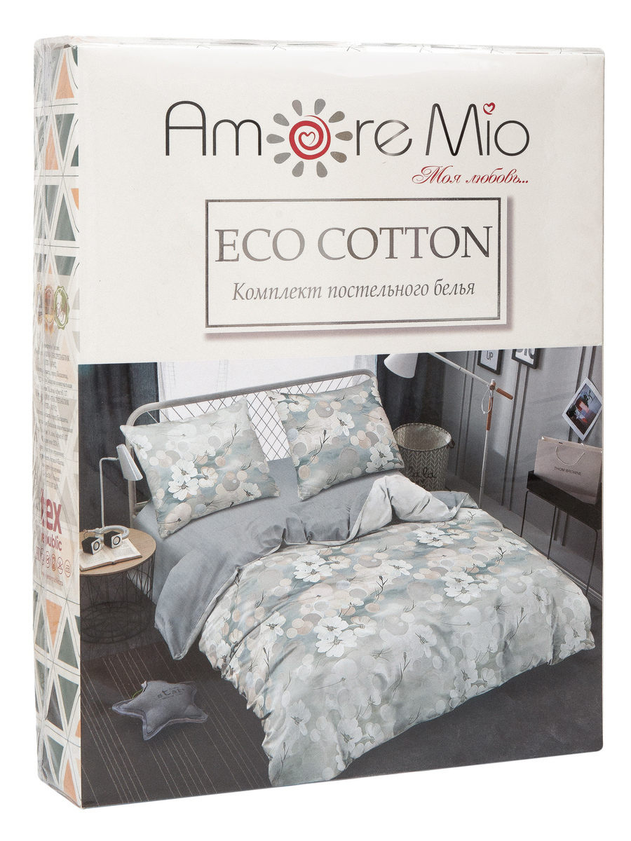 Комплект постельного белья Amore Mio Eco cotton Pretty евро бязь серый