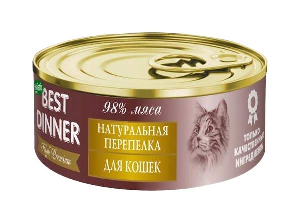 фото Консервы для кошек best dinner high premium, натуральная перепелка, 24шт по 100г