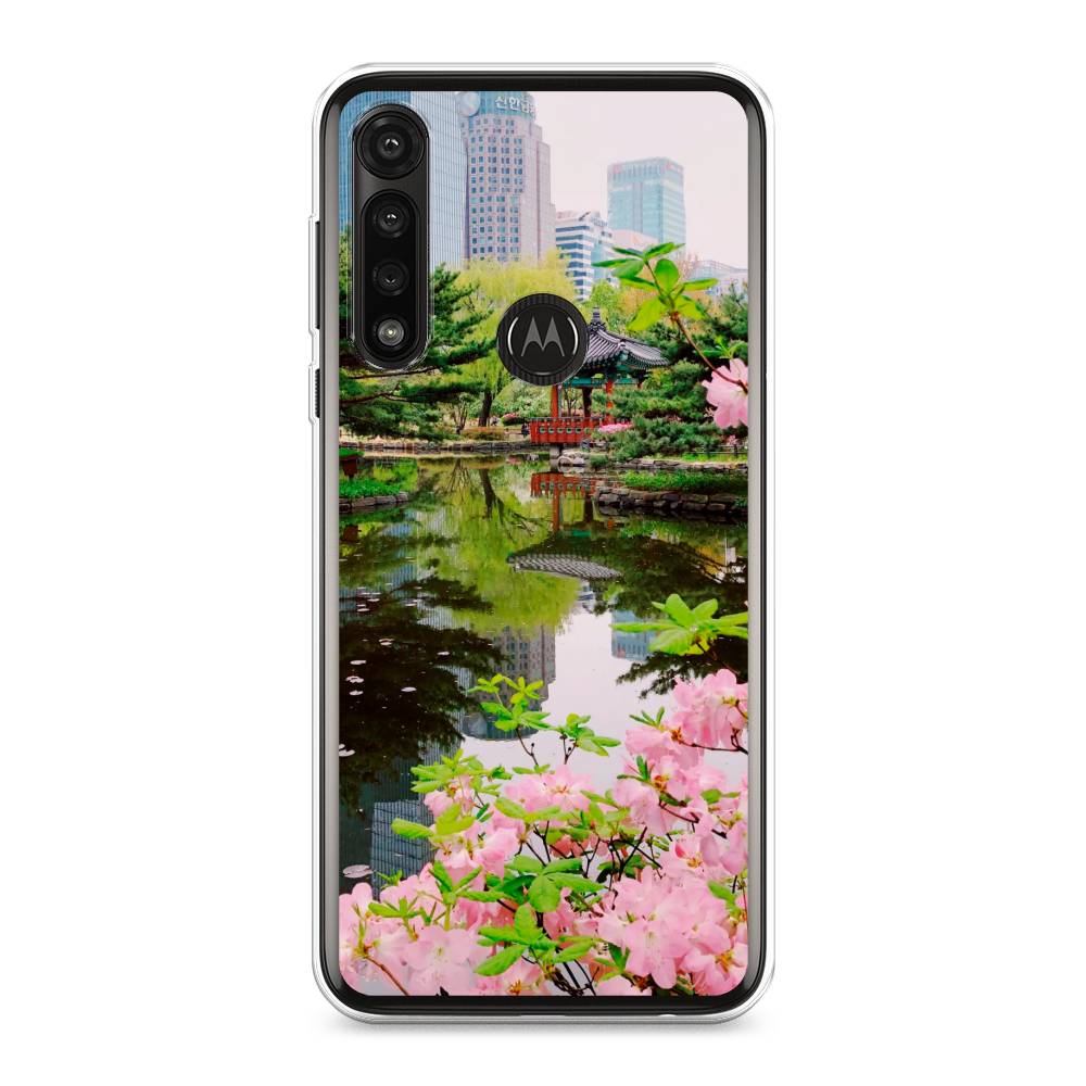 

Чехол на Motorola Moto G Power 2020 "Сакура возле озера", Зеленый;розовый;голубой, 242650-2