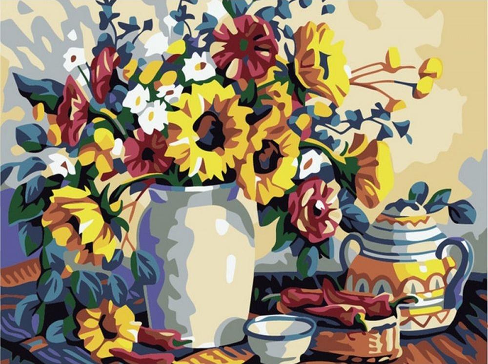 

Картина по номерам Color Kit Натюрморт с подсолнухами, 30x40, Натюрморт с подсолнухами