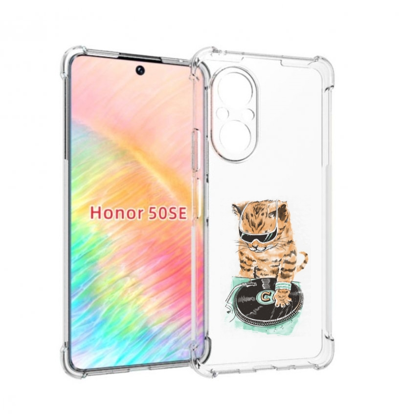 

Чехол бампер MyPads Кот диджей для Honor 50 SE противоударный, Прозрачный, Tocco